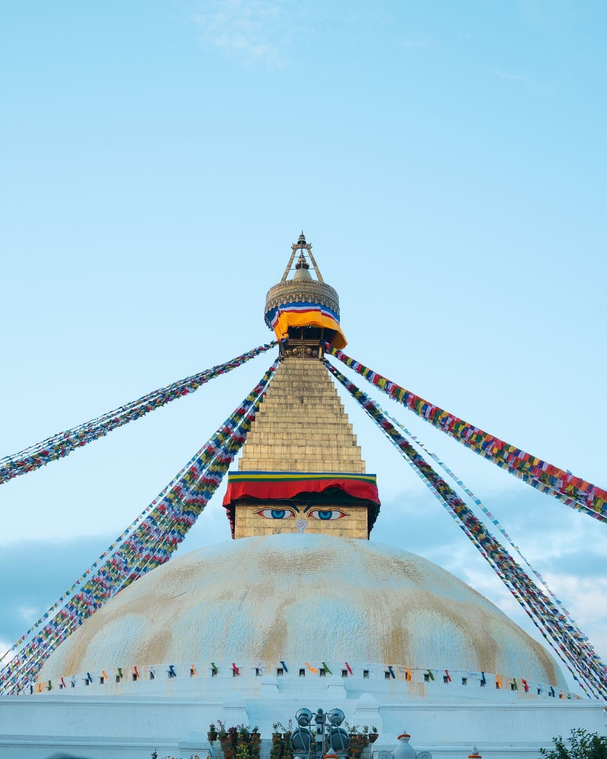 Boudhanath Stupa with prayer flags in Kathmandu